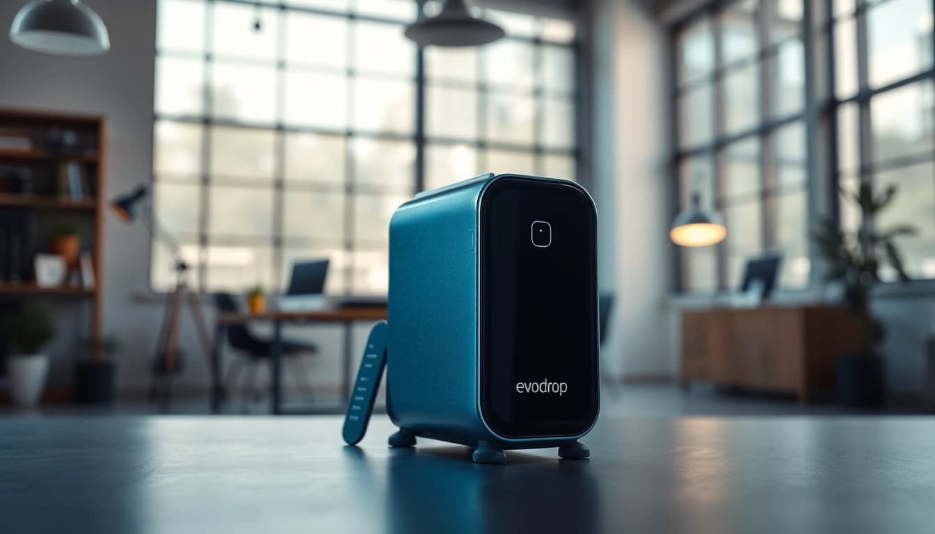 Erleben Sie die evodrop, ein innovatives technologisches Gerät, das Leistung und Design vereint.
