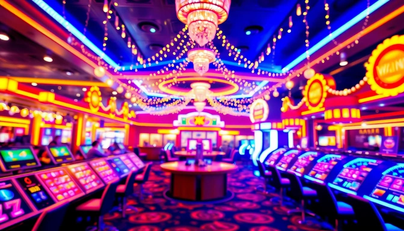 Engagieren Sie sich im aufregenden casino online mit schillernden Lichtern und stilvollen Spieltischen.