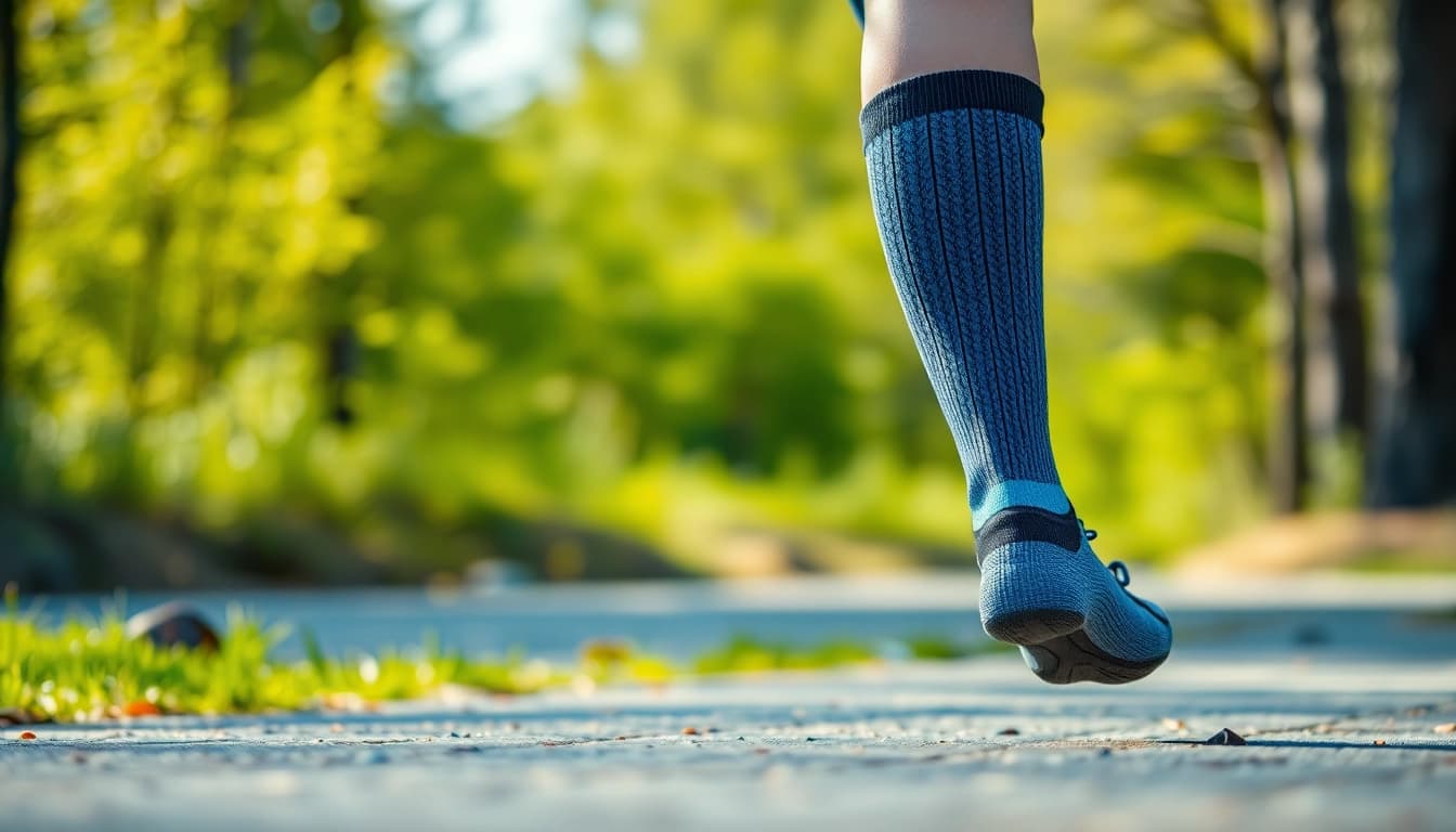 Tragen Sie Kompressionssocken während des Sports für bessere Durchblutung und Komfort.