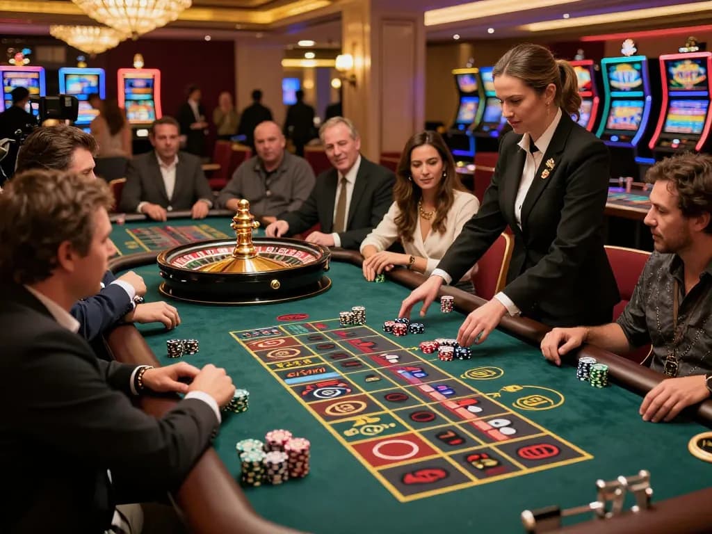 Bsport enthusiasts place bets at a vibrant roulette table, capturing the thrill of casino gambling