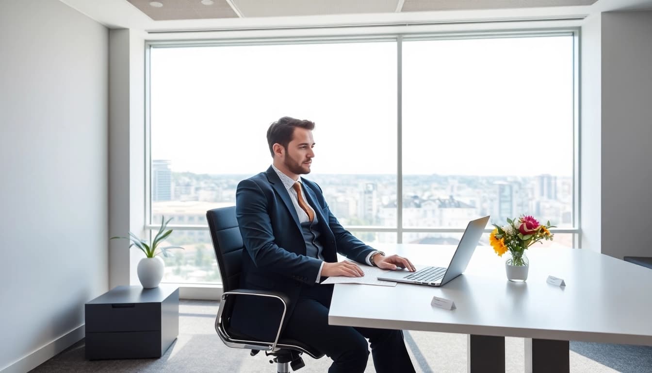 Headhunter IT führt Interviews in einem modernen Büro mit natürlichem Licht.