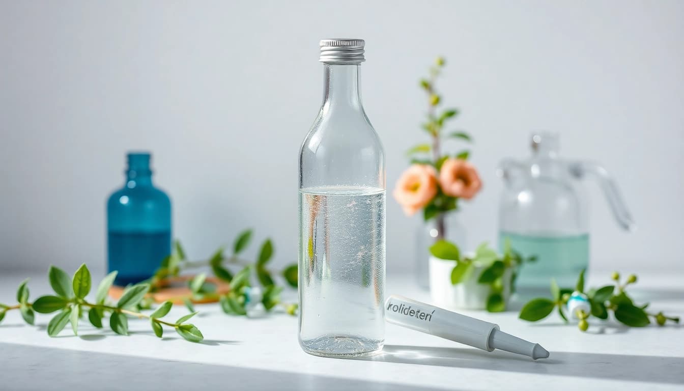 Kolloidales Silber kaufen in reinster Form - Flasche mit silberner Lösung und hochwertigem Design.