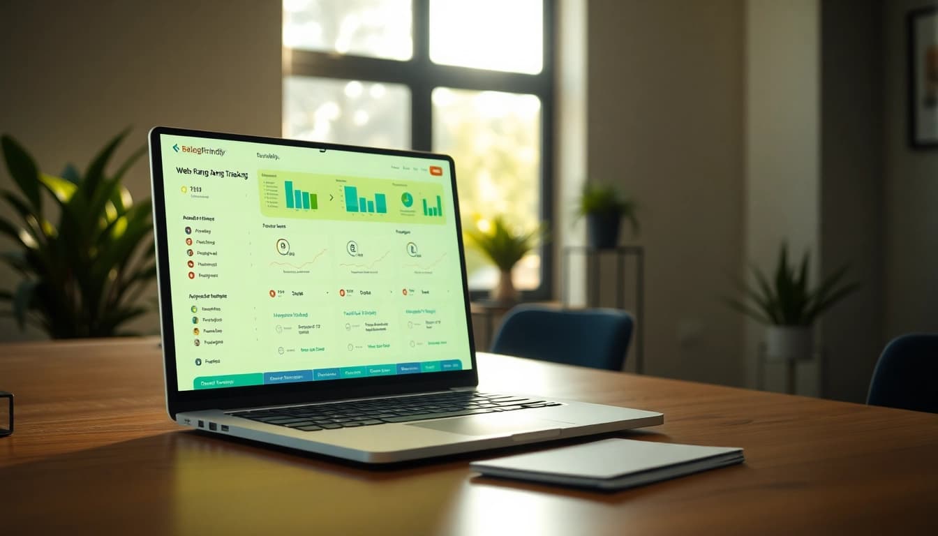 Entdecken Sie den Web-Rang mit einem modernen Tracking-Tool auf einem Laptop.