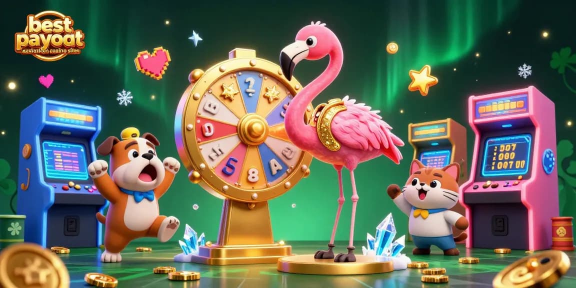 Play at the best payout australian casino sites, showcasing vibrant 3D characters in an energetic gambling scene.