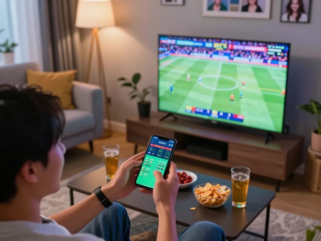Engaging sports betting scene showcasing soi kèo nhà cái app on smartphone amid live sports excitement.