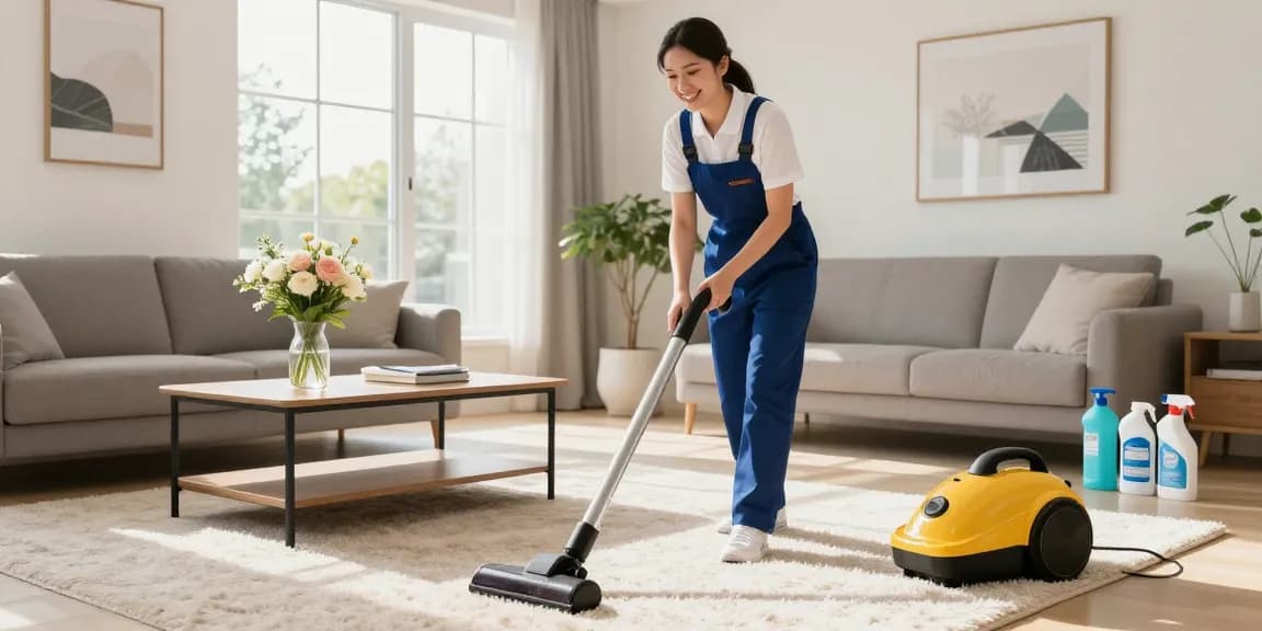 Professional cleaner providing gebaeudereinigung solothurn in a bright, tidy home environment.