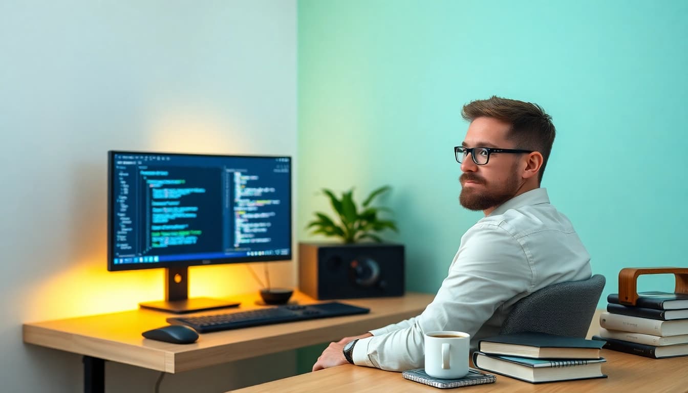 Entwickler nutzt Visual Studio 2022 Pro Key günstig und legal kaufen in modernem Büro.