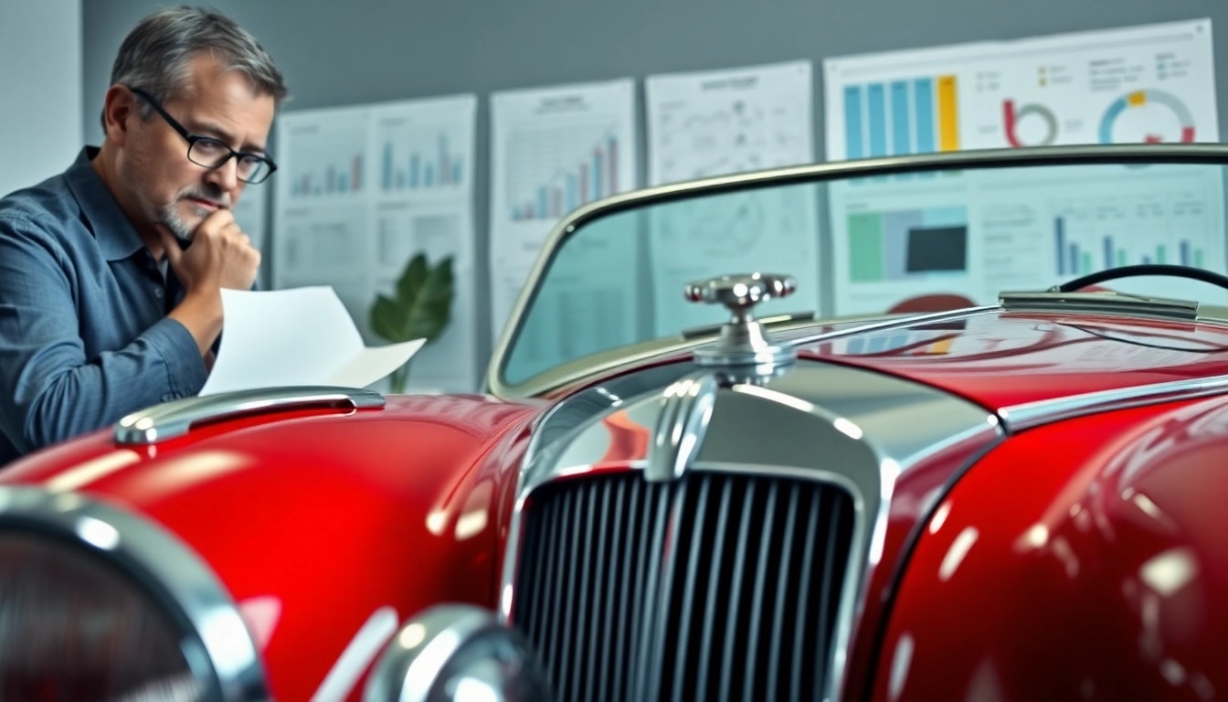 Oldtimer Wertgutachten: Fachmann bewertet klassischen Wagen mit professioneller Dokumentation.