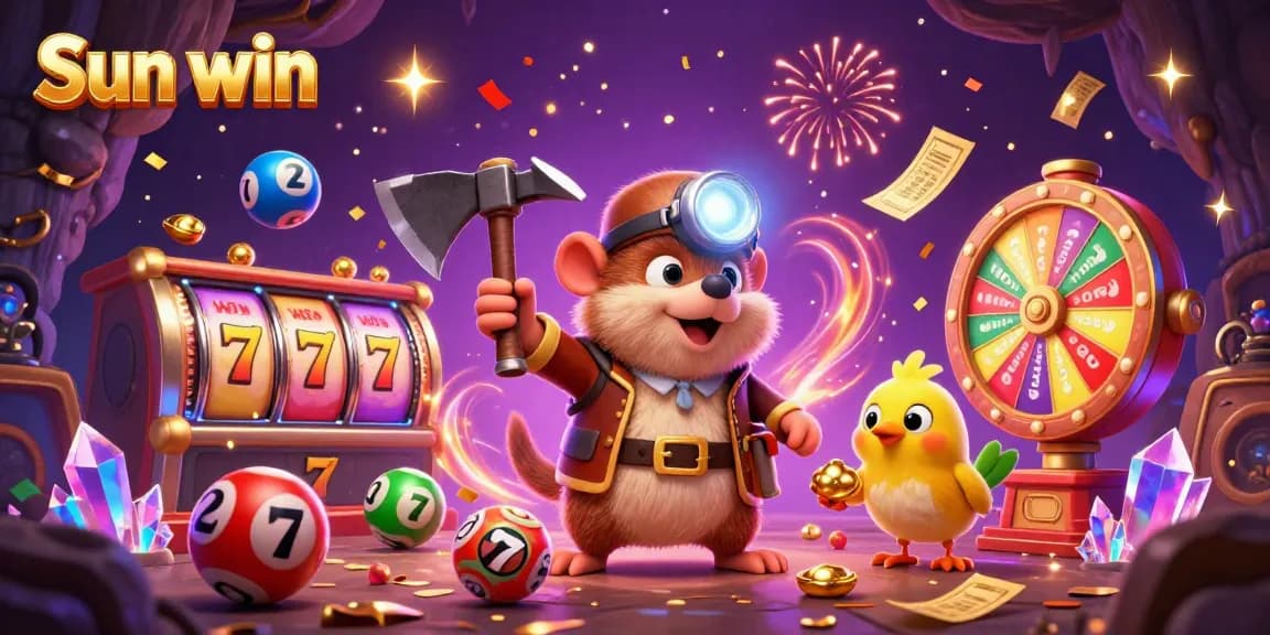 Experience the thrill of Sun win with colorful lottery balls and treasures in 3D cartoon casino.