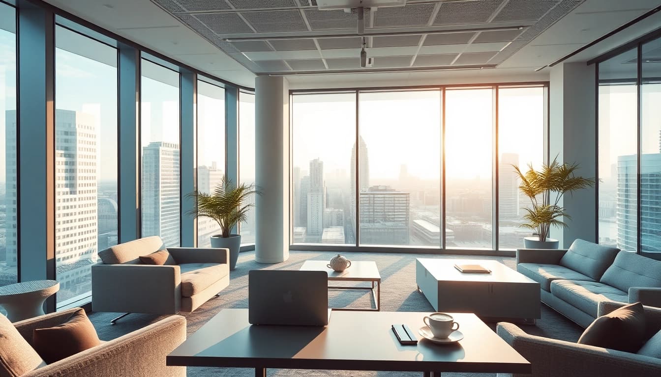 Professionelles Beratungsbüro für Vertriebs-Headhunter mit modernem Design und produktiven Arbeitsbereichen.