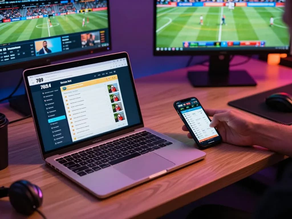 Place bets via 789 bet online sportsbook interface displayed on laptop and mobile devices.