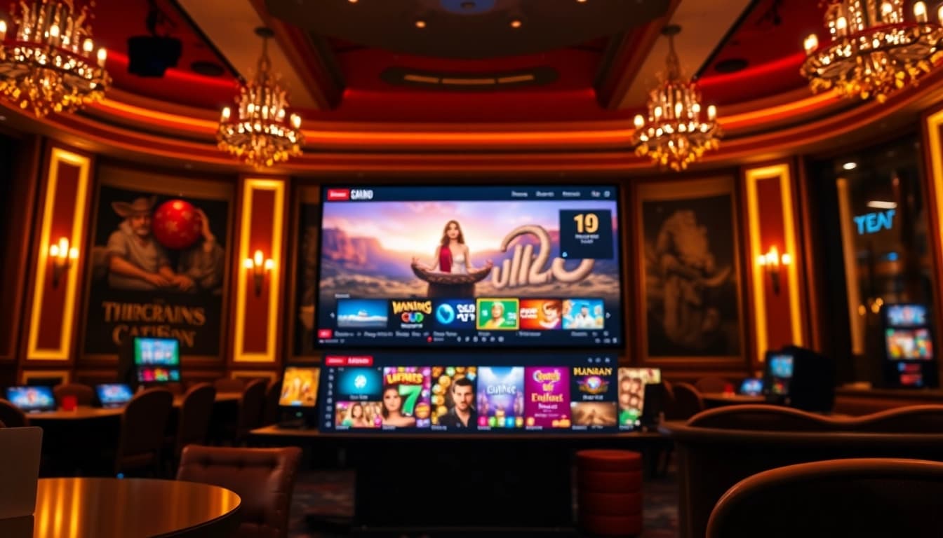 Spiele in Online Casinos Österreich erleben, beleuchtete Spieltische und vielfältige Spielautomaten präsentieren