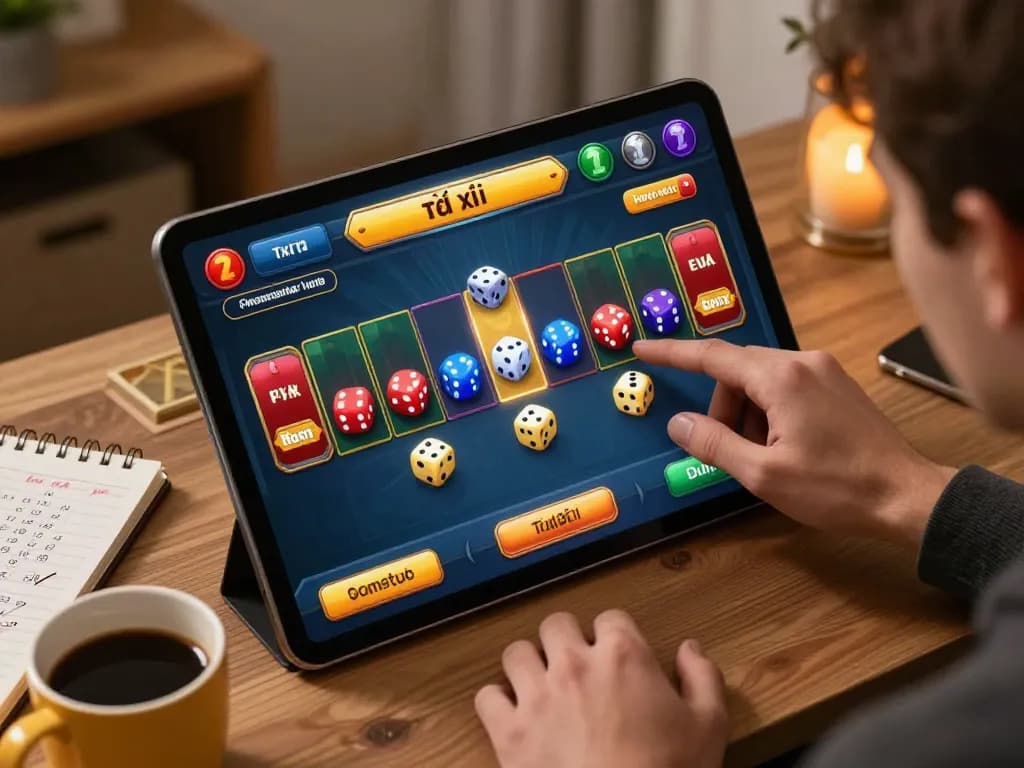 Engaging player strategizing during a game tài xỉu online, showcasing a smartphone with betting options.