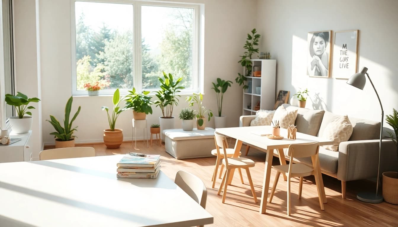 Heimunterricht Raum mit Schreibtisch, Lernmaterialien und einladender Atmosphäre.