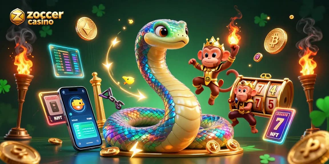 Experience fun at zoccer casino with vibrant visuals of slots and crypto featuring a playful monkey king.