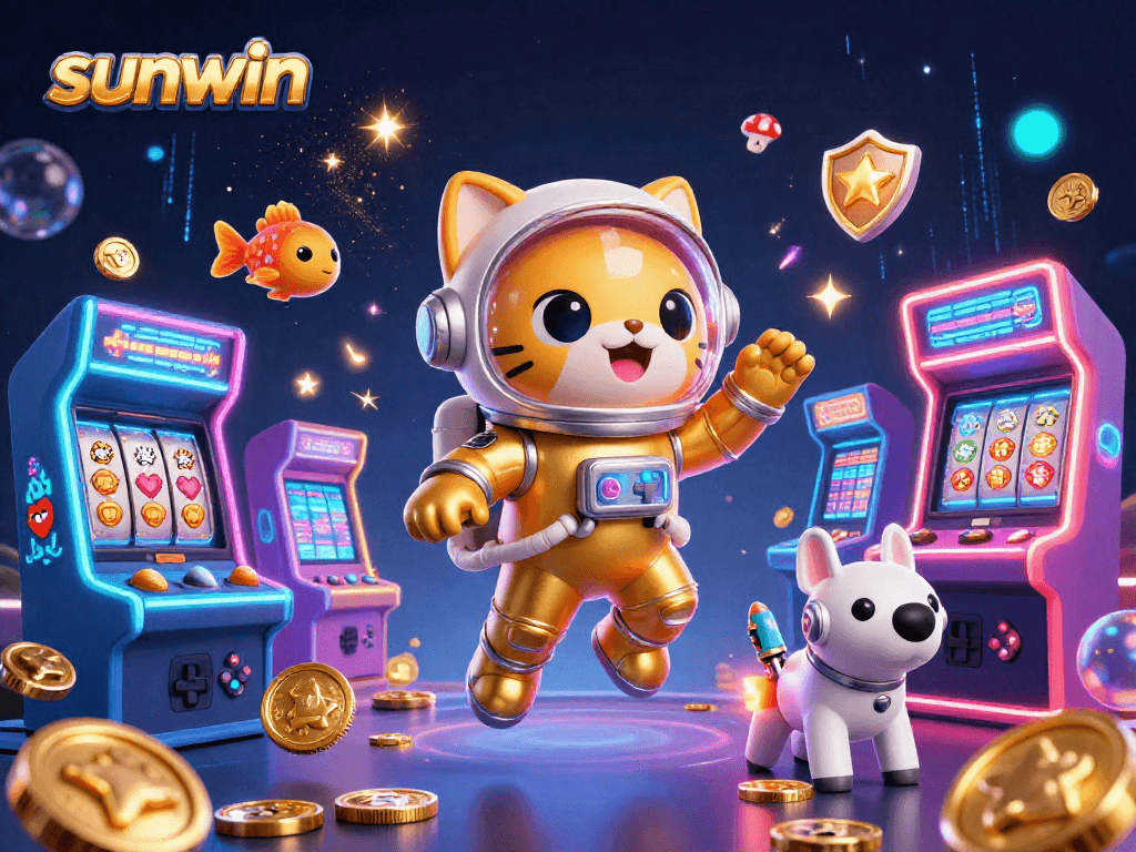 Experience thrilling gameplay at sunwin with a vibrant 3D casino adventure featuring glowing game elements.