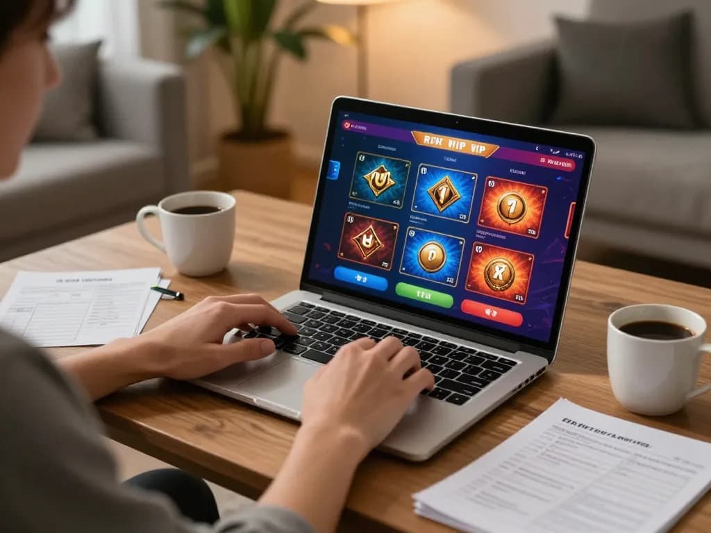 Rik vip user enjoying online casino gaming on a laptop with strategic notes on a cozy setup.