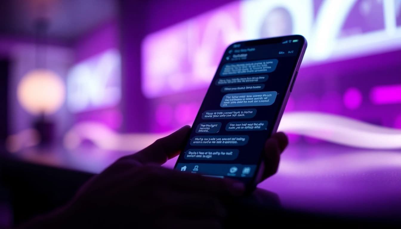 Engaging visual of a porn AI chat interface on a sleek smartphone, designed for adult conversations.