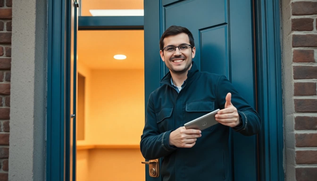 Schlüsseldienst Rastatt öffnet beschädigungsfrei eine Tür mit modernem Werkzeug.