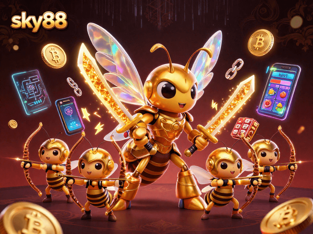 Get ready to win big at sky88 with a vibrant casino action featuring golden hornet warriors!