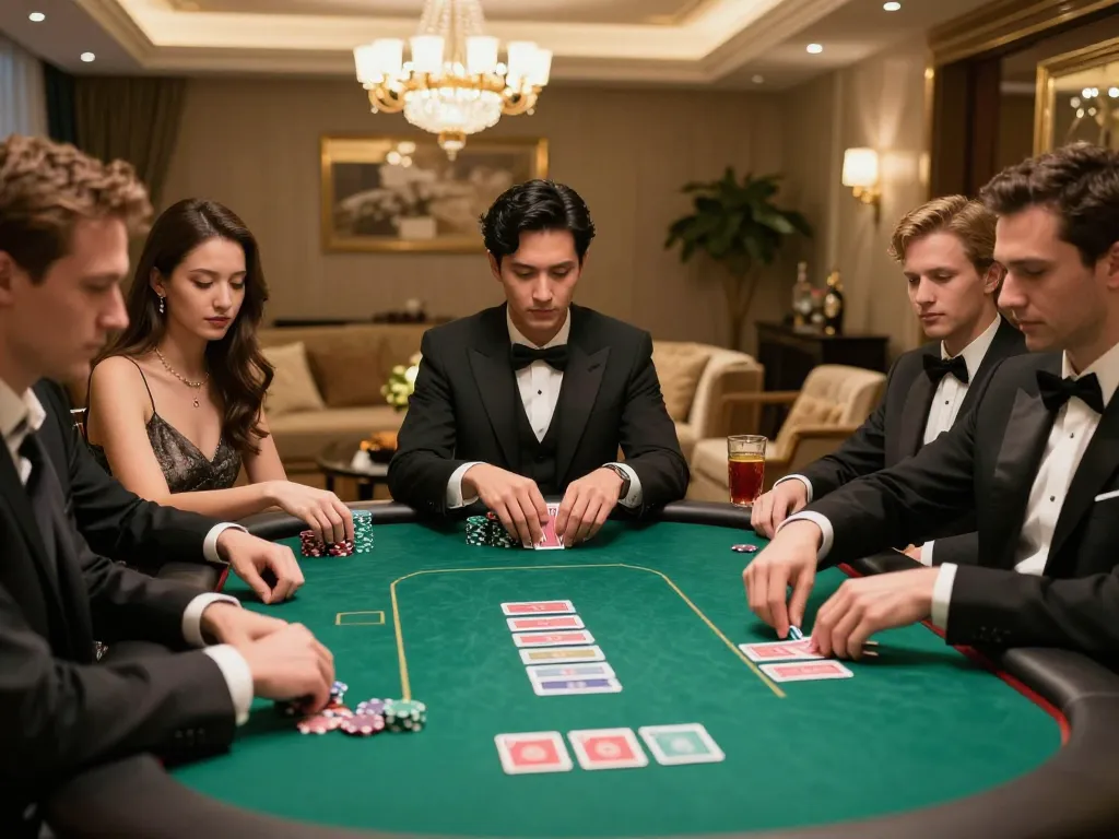 PH22 poker players strategizing their next move in a luxurious environment.
