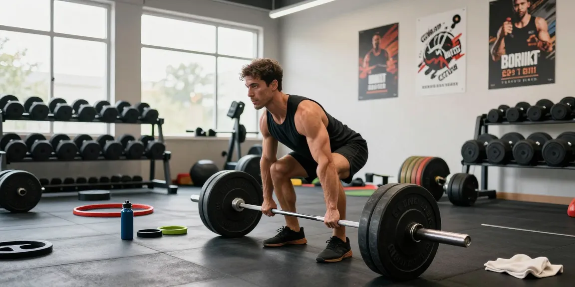 Gym-Trainingseinheit, die einen Mann zeigt, der Gewichte im Anabolika Shop Deutschland hebt, und dabei Stärke und Fitnessmotivation betont.