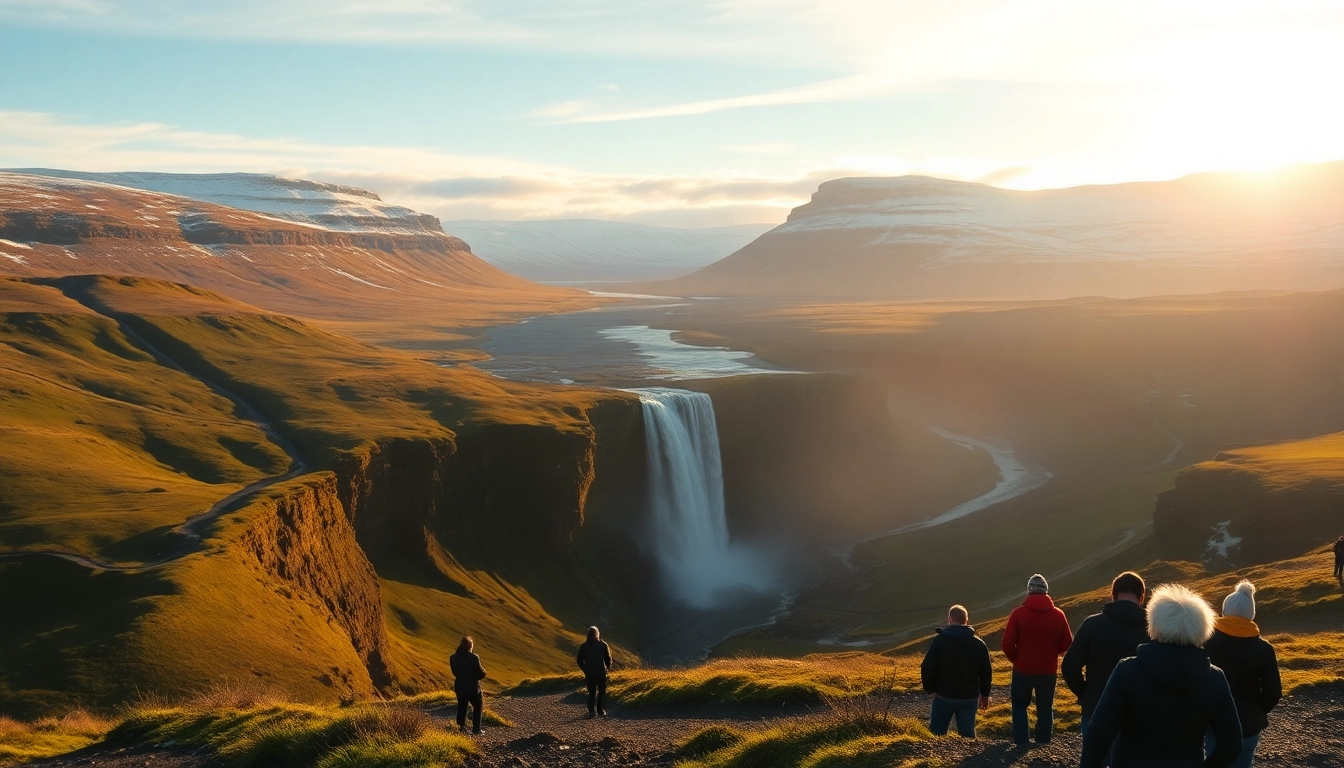 Erlebe die majestätische Landschaft bei der Reise nach Island mit beeindruckenden Wasserfällen und Bergen im Hintergrund.