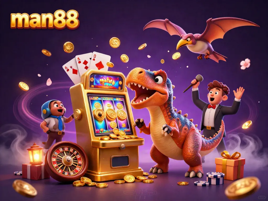 Experience thrilling man88 moments as a pachycephalosaurus wins jackpots with a golden slot machine.