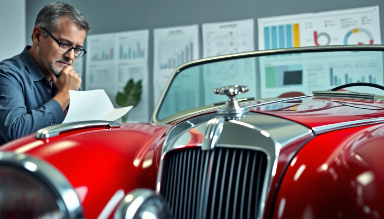 Oldtimer Wertgutachten: Fachmann bewertet klassischen Wagen mit professioneller Dokumentation.