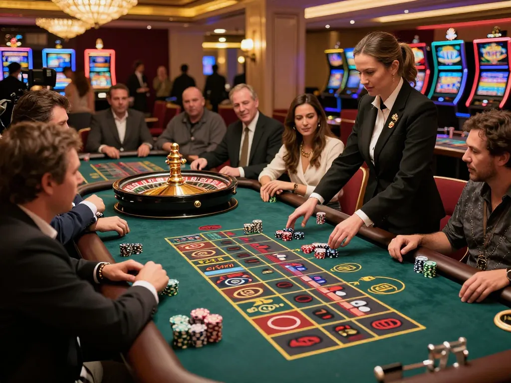 Bsport enthusiasts place bets at a vibrant roulette table, capturing the thrill of casino gambling