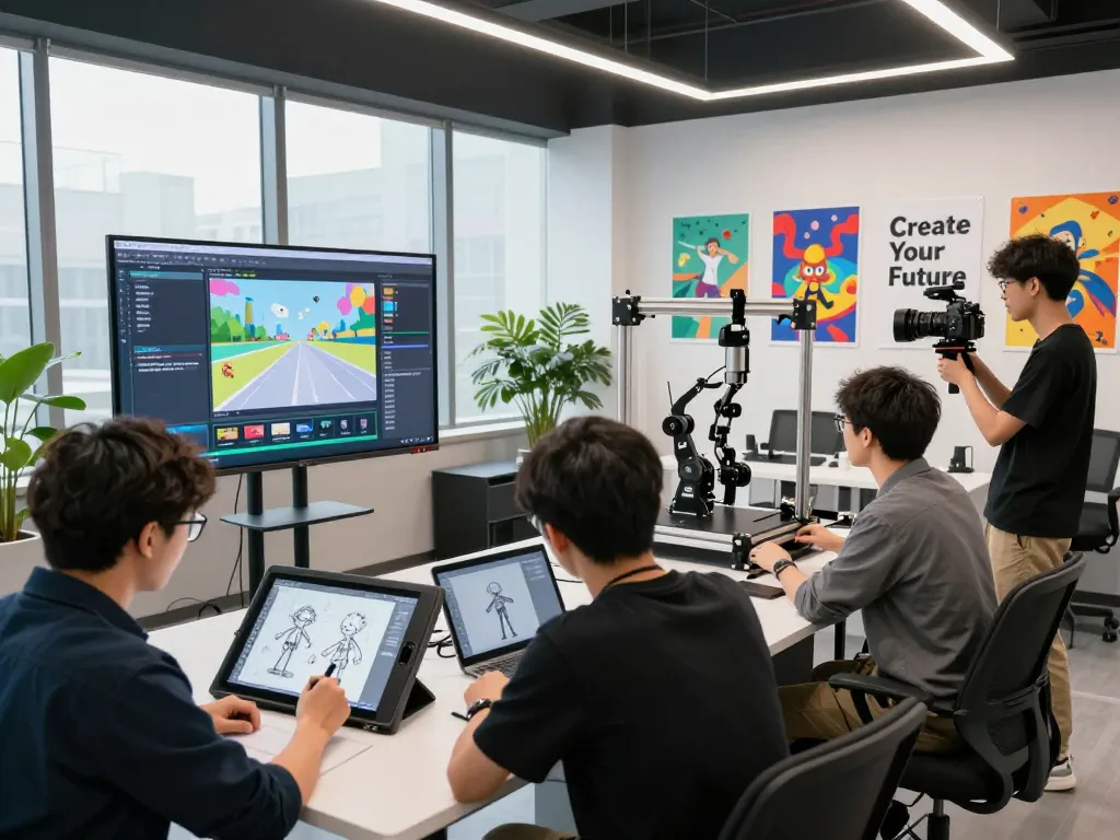 Professionals collaborating on dynamic motion control projects, showcasing innovative animation techniques and technology.