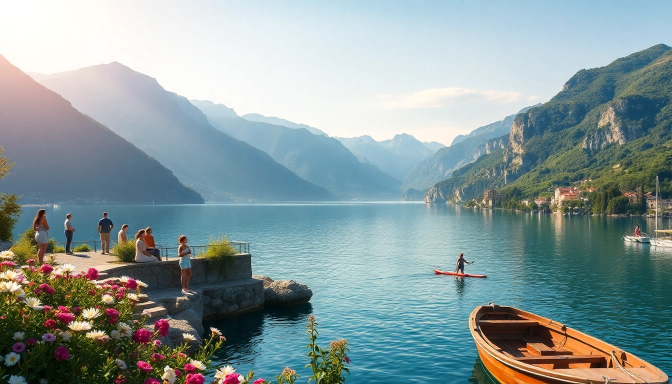 Gardasee Reisetipps: Atemberaubende Aussicht auf den Gardasee mit Besuchern bei Outdoor-Aktivitäten