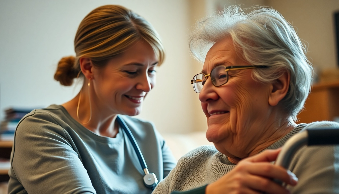 Providing ambulanter pflegedienst hameln services, a nurse helps an elderly man with friendly care.