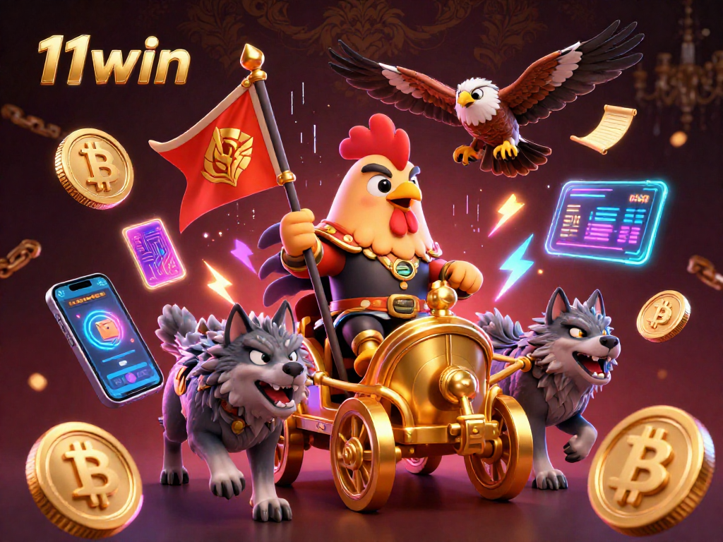 Experience thrilling adventure at 11win with a rooster warlord and cryptocurrencies in a dynamic casino scene.
