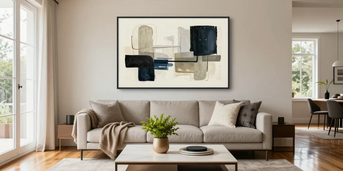 Moderne Wohnzimmer Bilder über einem eleganten Sofa schaffen Stil und Atmosphäre.