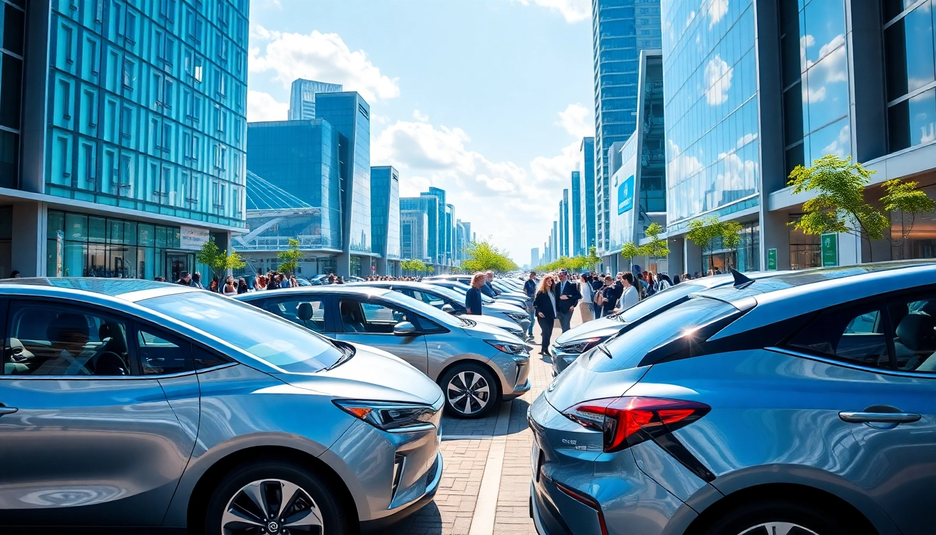 Elektroautos auf modernen Straßen in einer lebendigen Stadtlandschaft präsentieren Effizienz und Design.