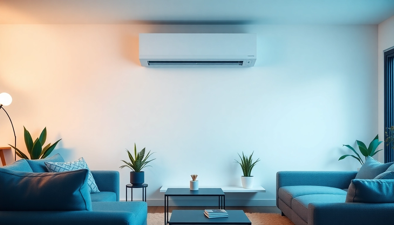 Install a Klimaanlage in a contemporary living room to enhance comfort and aesthetics.