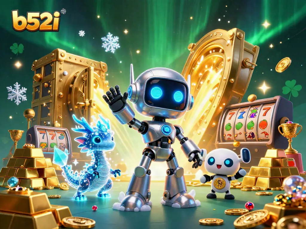 Engage with the vibrant b52i casino scene featuring neon elements and a treasure vault.