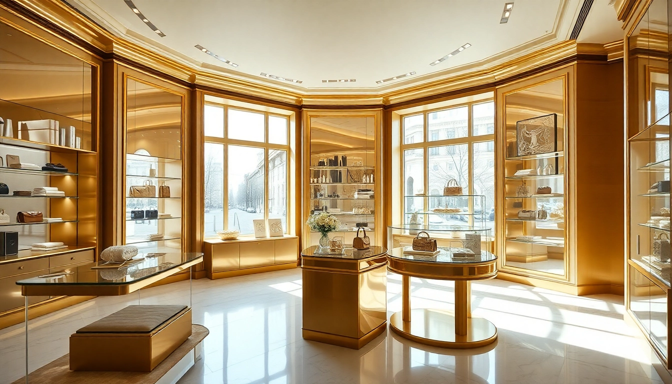 Shop displaying exquisite luxury items against a warm and inviting interior backdrop.