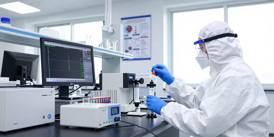 Stickstoffdioxid-Sensor in einem modernen Labor, Wissenschaftler analysiert Luftproben mit spezialisiertem Sensor.