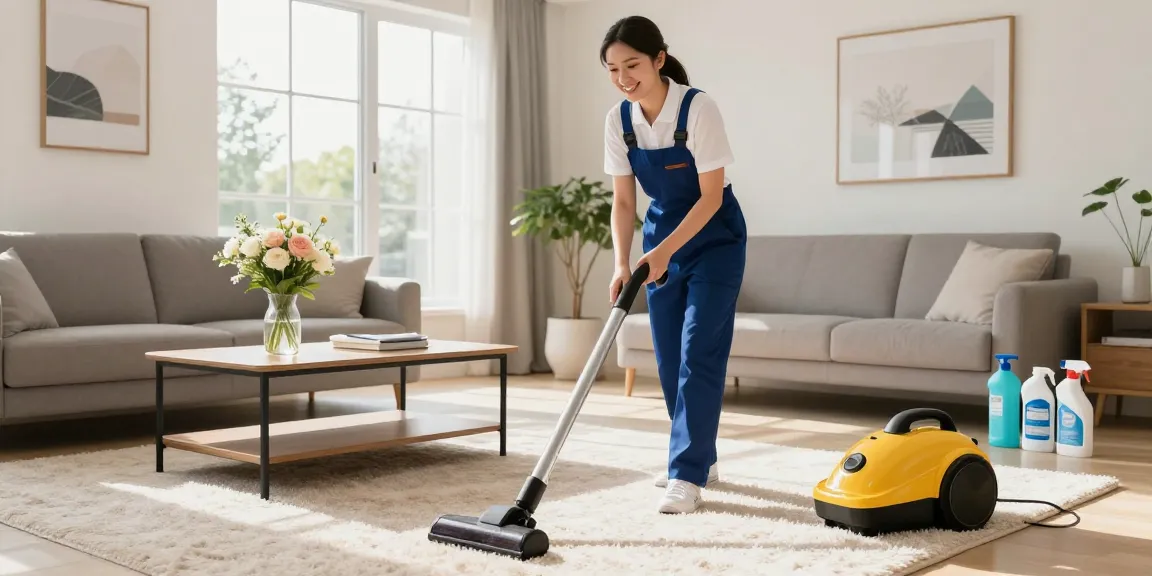 Professional cleaner providing gebaeudereinigung solothurn in a bright, tidy home environment.
