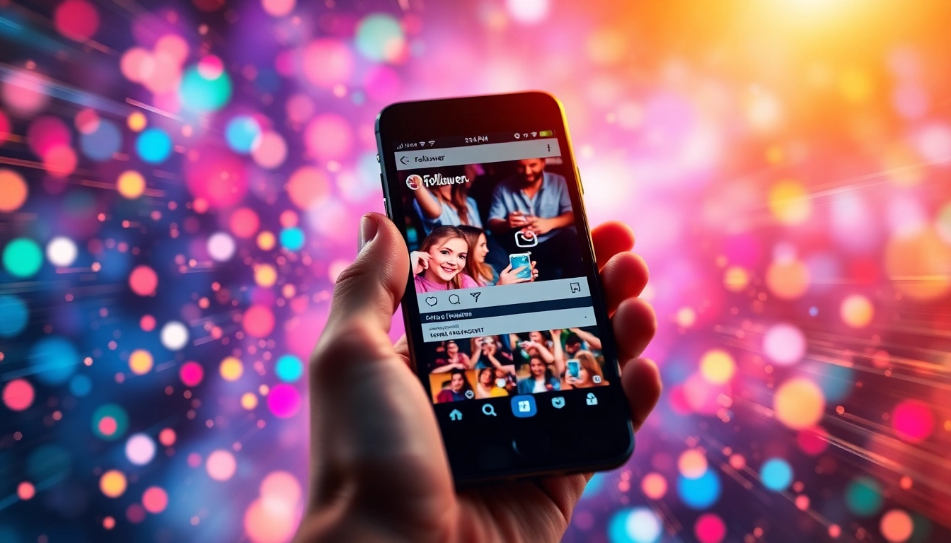 Instagram Follower kaufen: Smartphone zeigt steigende Follower-Zahlen in einer lebendigen Social-Media-Umgebung.