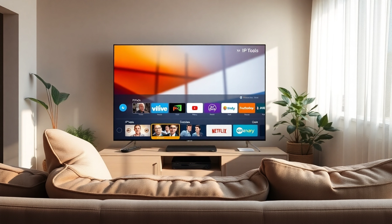 IPTV Anbieter für Deutschland - Moderner Fernseher mit IPTV Optionen im Wohnzimmer.