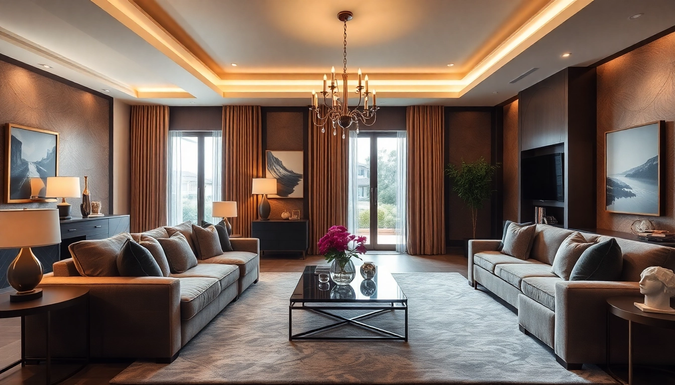 Luxury living room filled with modern decor and elegant furnishings, exuding warmth and comfort.