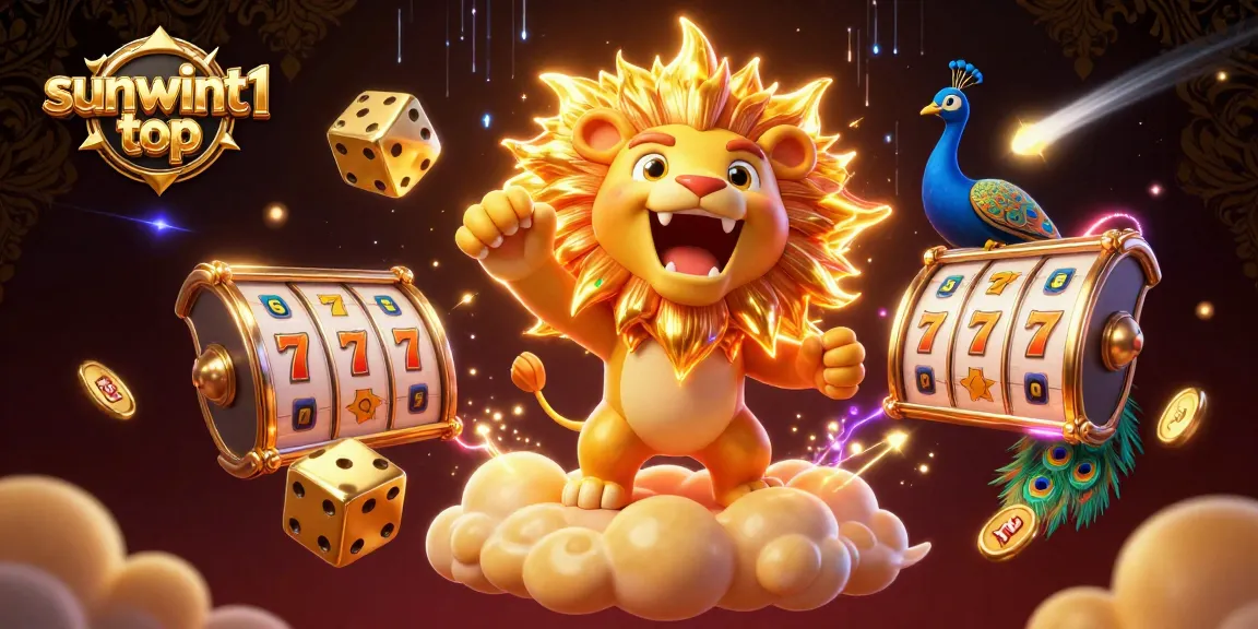 Experience exciting gameplay with sunwint1 top featuring a roaring sun lion, golden dice, and jackpot reels.