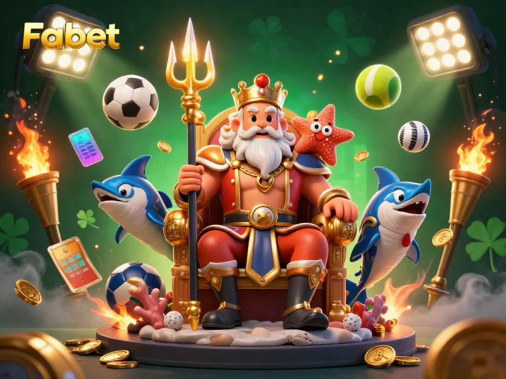 Engage with Fabet's exciting gaming experience featuring Neptune, sports elements, and vibrant illustrations.