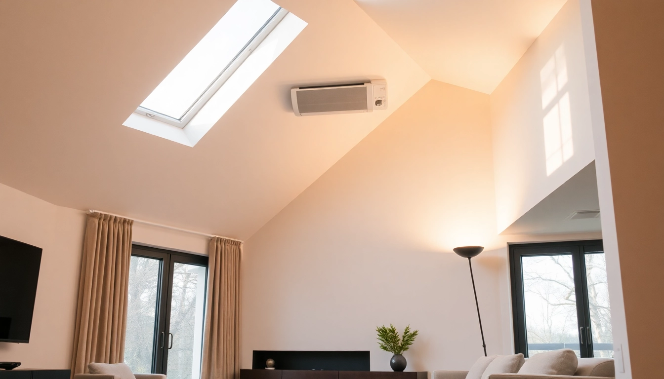 Klimaanlage installiert im modernen Wohnzimmer, sorgt für kühle Luft und angenehme Raumtemperatur.