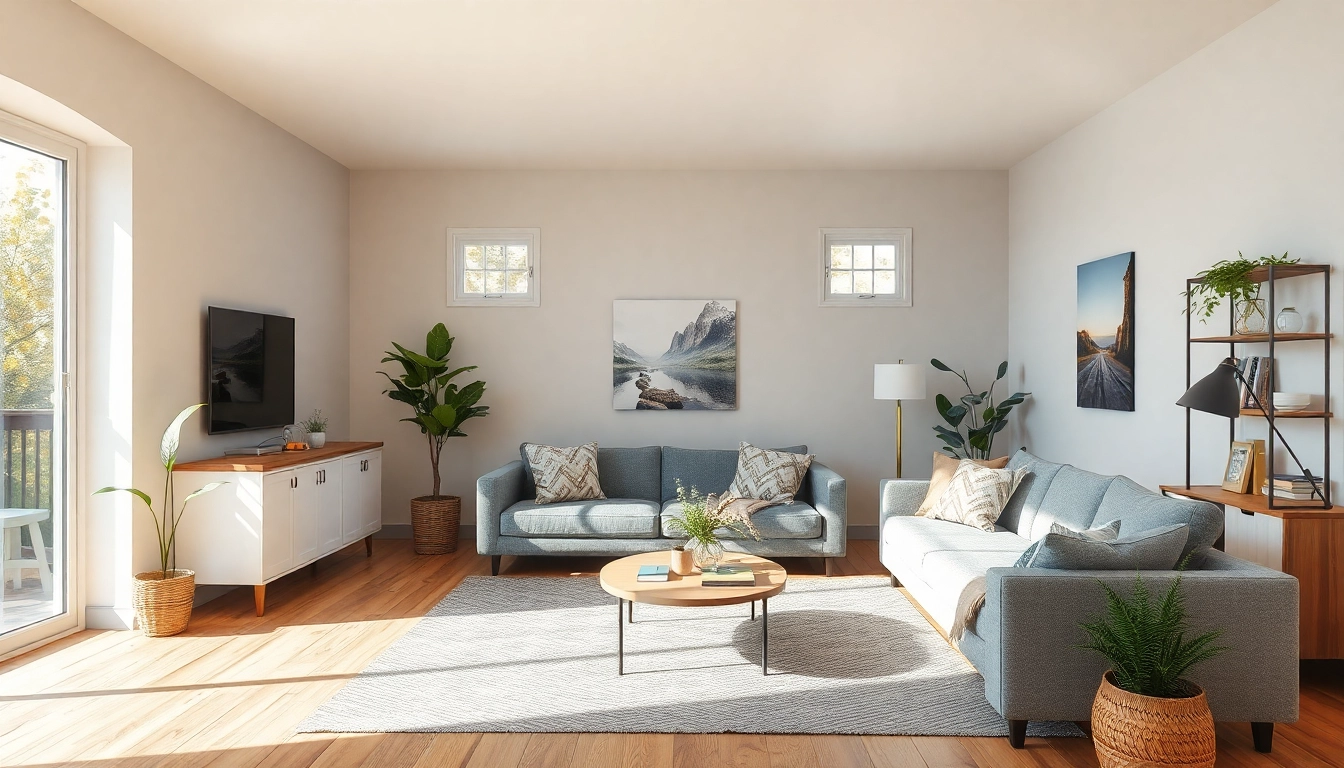 Hausrenovierung: Ein neu gestalteter Wohnraum, der einladend und modern wirkt, mit warmen Farben und umweltfreundlichen Akzenten.