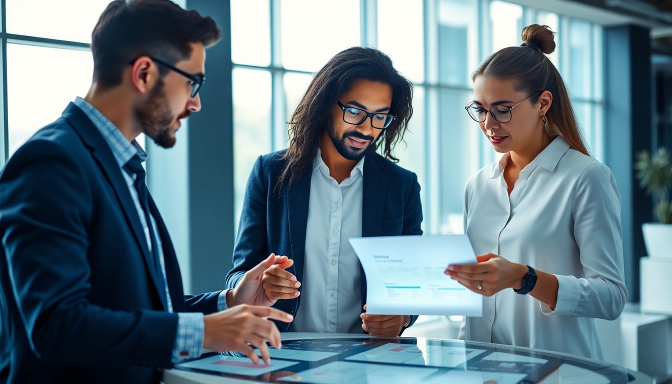 Headhunter Ingenieure diskutieren in einem modernen Büro über Karrieremöglichkeiten.