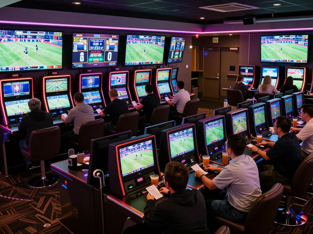 Engaged bettors reviewing odds and placing bets on mk8th's sports betting platform.